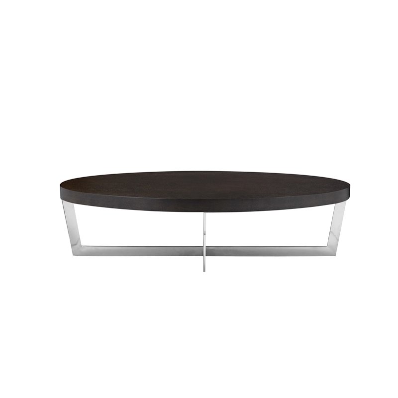 Pangea Home Oyster Modern Wood Veneer & Polished Steel Coffee Table in Espresso