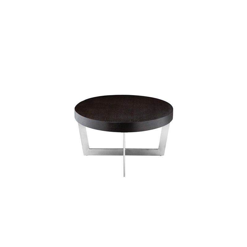 Pangea Home Oyster Modern Wood Veneer & Polished Steel Coffee Table in Espresso