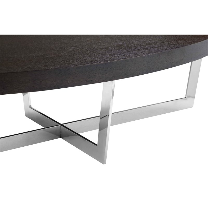 Pangea Home Oyster Modern Wood Veneer & Polished Steel Coffee Table in Espresso