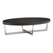 Pangea Home Oyster Modern Wood Veneer & Polished Steel Coffee Table in Espresso