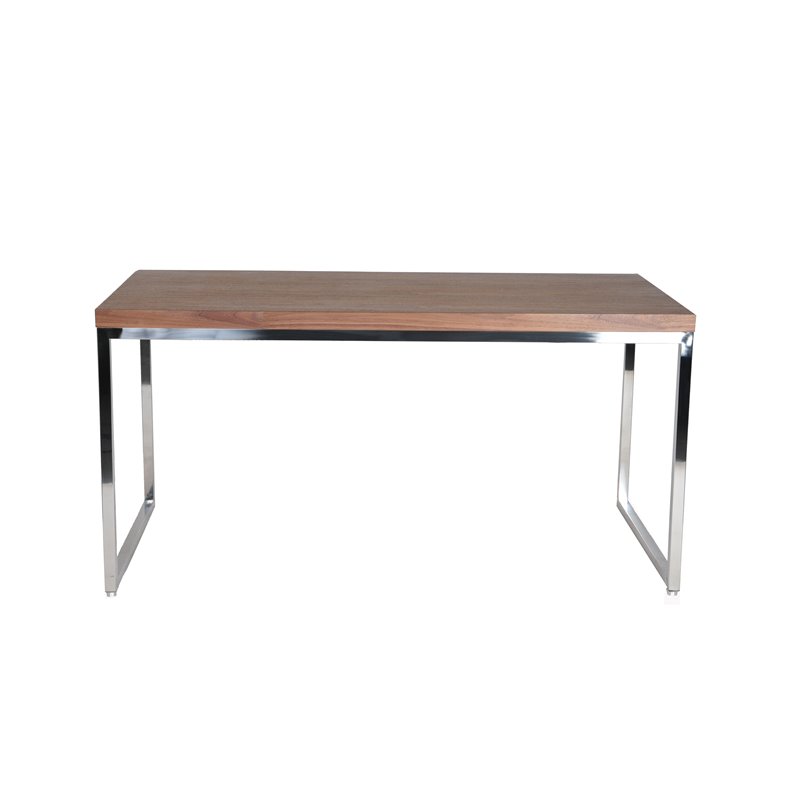 Pangea Home Fred Modern Wood Veneer & High Polished Steel Desk in Walnut