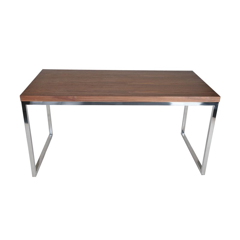 Pangea Home Fred Modern Wood Veneer & High Polished Steel Desk in Walnut