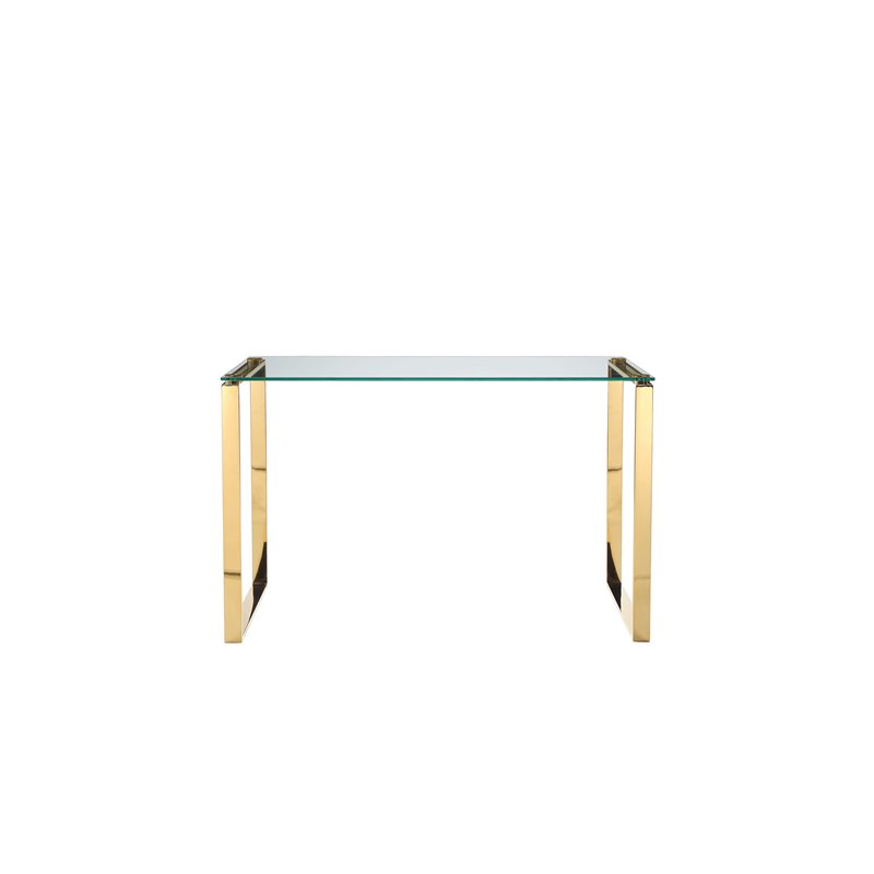 Pangea Home Helen Modern High Polished Steel Metal & Tempered Glass Desk in Gold