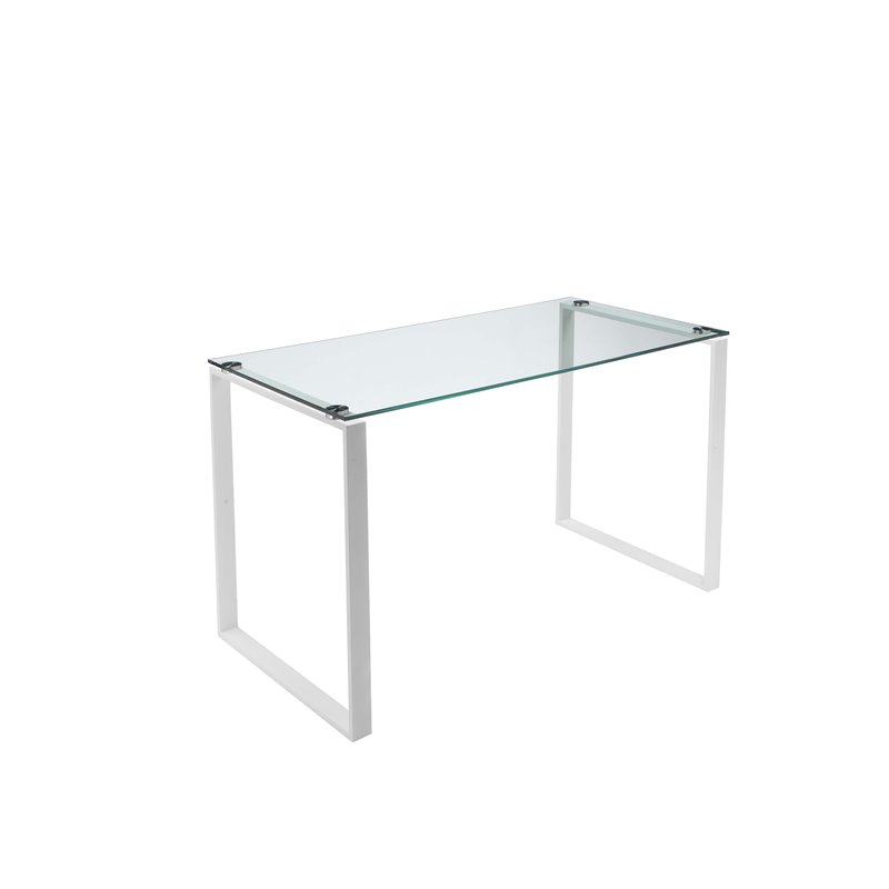Pangea Home Helen Modern Tempered Glass & Metal Desk in White