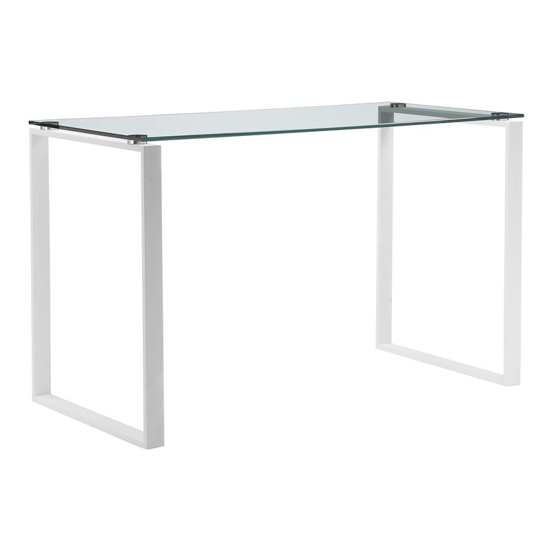 Pangea Home Helen Modern Tempered Glass & Metal Desk in White