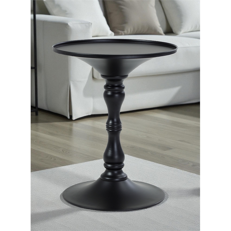 Pangea Home Bishop Circle Top Modern Steel Metal Side Table in Black