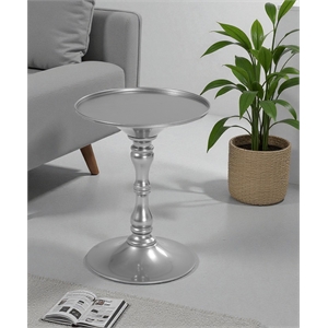 Pangea Home Bishop Circle Top Modern Steel Metal Side Table in Silver