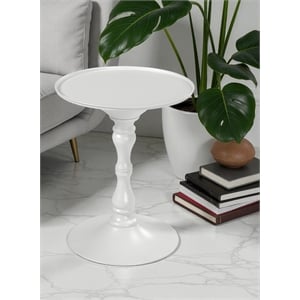Pangea Home Bishop Circle Top Modern Steel Metal Side Table in White