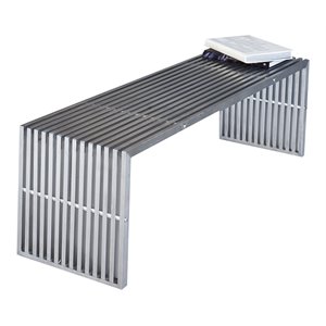 pangea home lux rectangular modern brushed steel metal bench in silver
