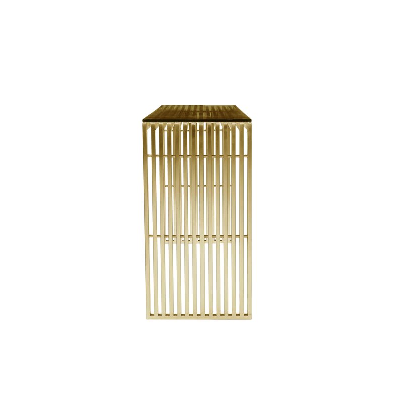 Pangea Home Lux Modern Brushed Steel Metal and Glass Console Table in Gold