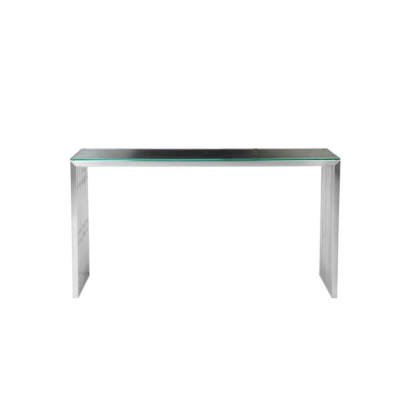 Pangea Home Lux Modern Brushed Steel Metal and Glass Console Table in Silver