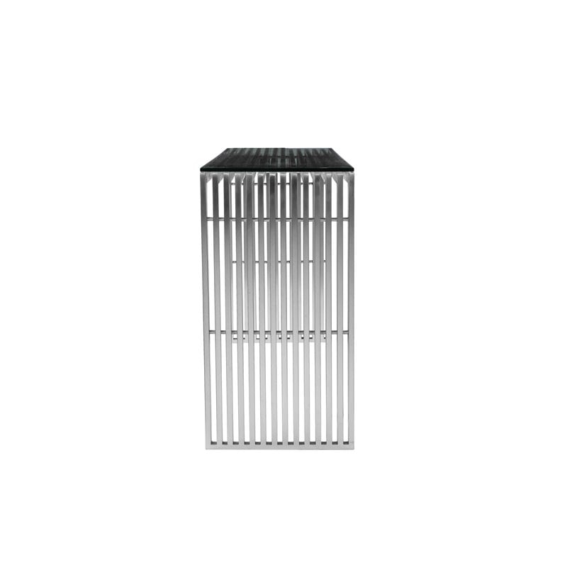 Pangea Home Lux Modern Brushed Steel Metal and Glass Console Table in Silver
