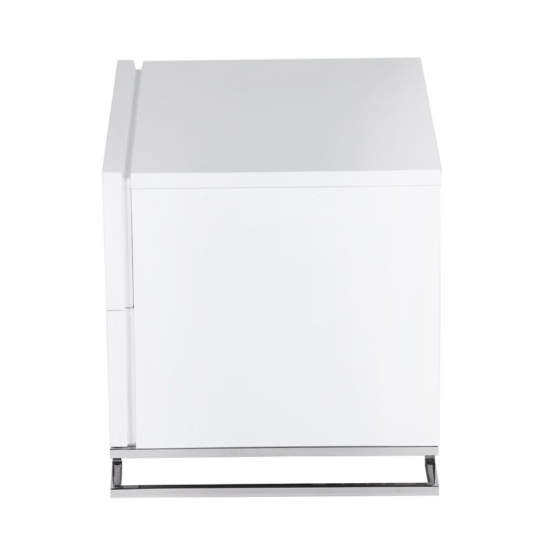 Pangea Home Harper Gloss Lacquer & Polished Steel Metal Night Stand in White