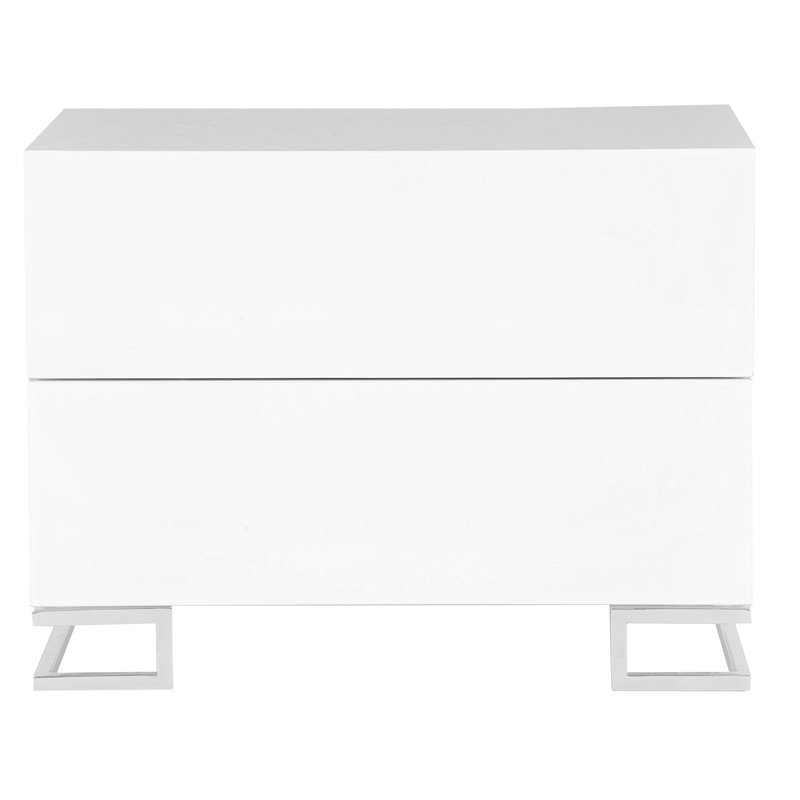 Pangea Home Harper Gloss Lacquer & Polished Steel Metal Night Stand in White