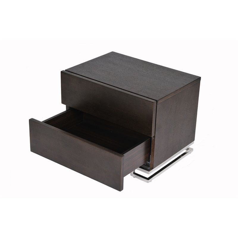 Pangea Home Harper Modern Wood & High Polished Steel Night Stand in Espresso
