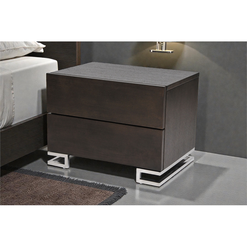 Pangea Home Harper Modern Wood & High Polished Steel Night Stand in Espresso