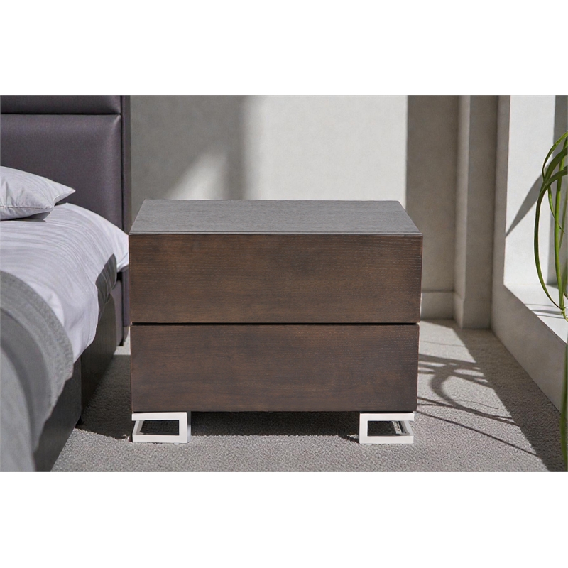 Pangea Home Harper Modern Wood & High Polished Steel Night Stand in Espresso