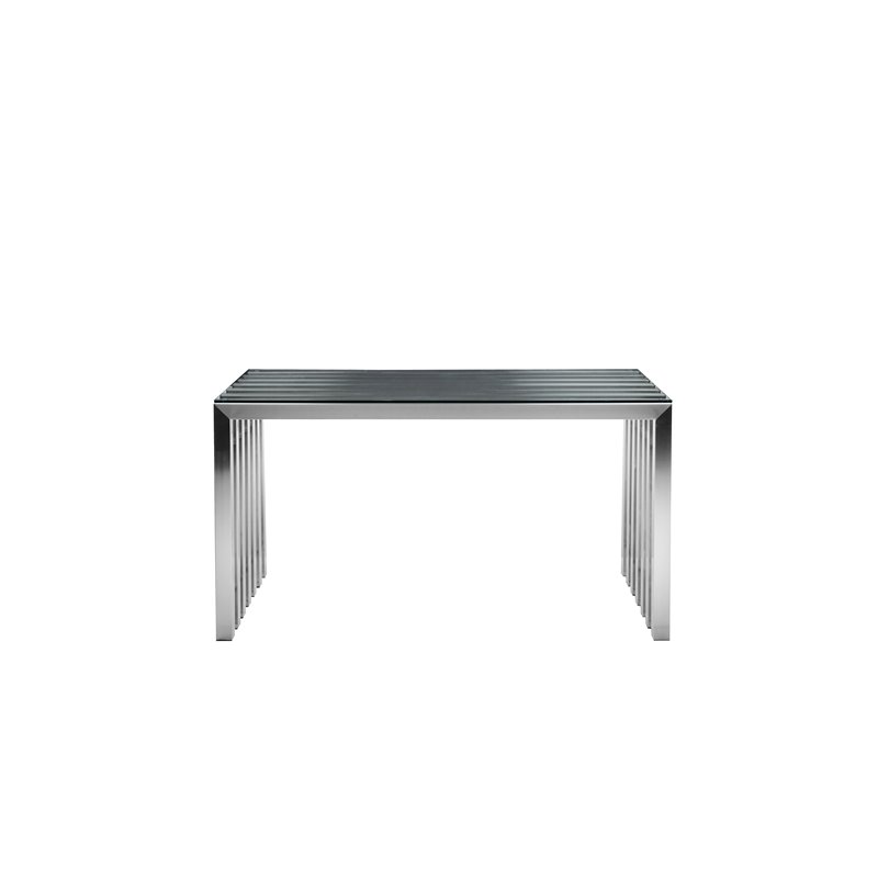 Pangea Home Vlad Modern Brushed Steel Metal & Tempered Glass Desk in Silver