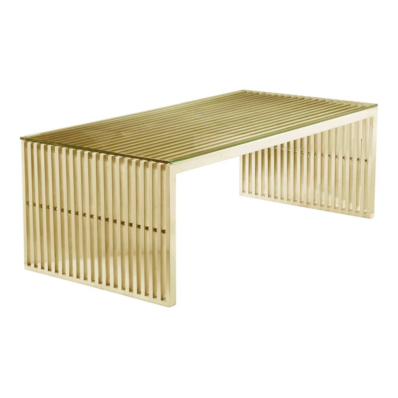 Pangea Home Lux Rectangle Modern Metal/Glass Coffee Table in Gold