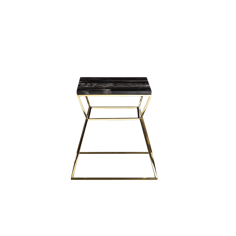 Pangea Home Geo Modern Marble & Steel Side Table in Black & Gold