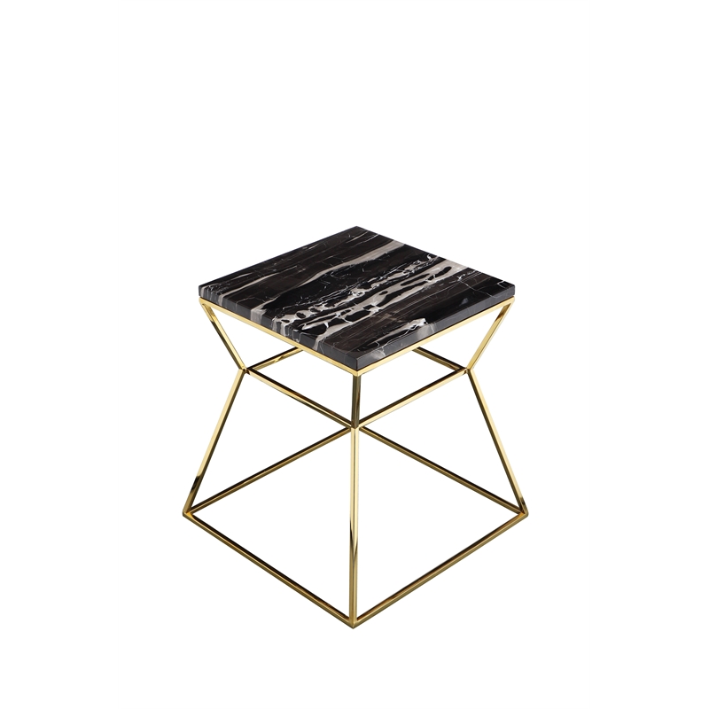 Pangea Home Geo Modern Marble & Steel Side Table in Black & Gold