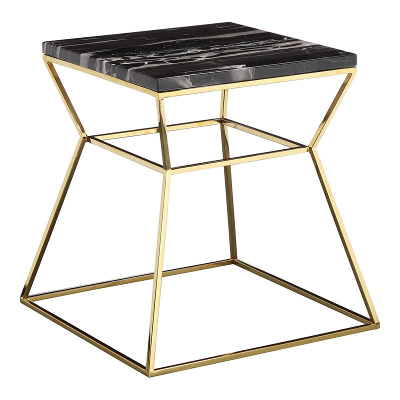 Pangea Home Geo Modern Marble & Steel Side Table in Black & Gold