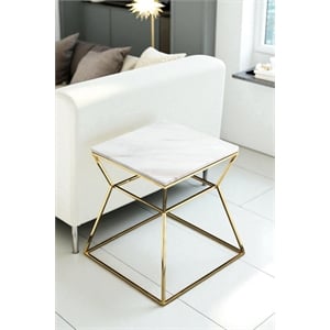 Pangea Home Geo Modern Marble & Steel Side Table in White & Gold
