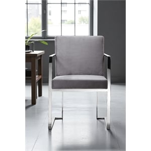 Pangea Home Dexter 18.5&quot Modern Velvet/Steel Arm Chair in Silver