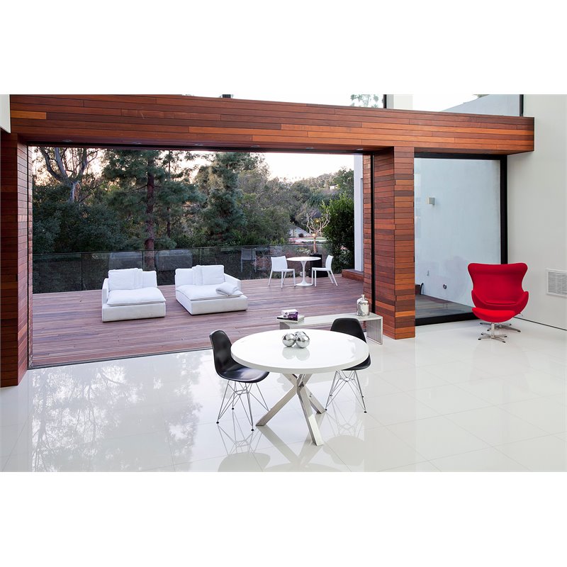 Pangea Home Remi Gloss Lacquer & High Polished Steel Metal Dining Table in White