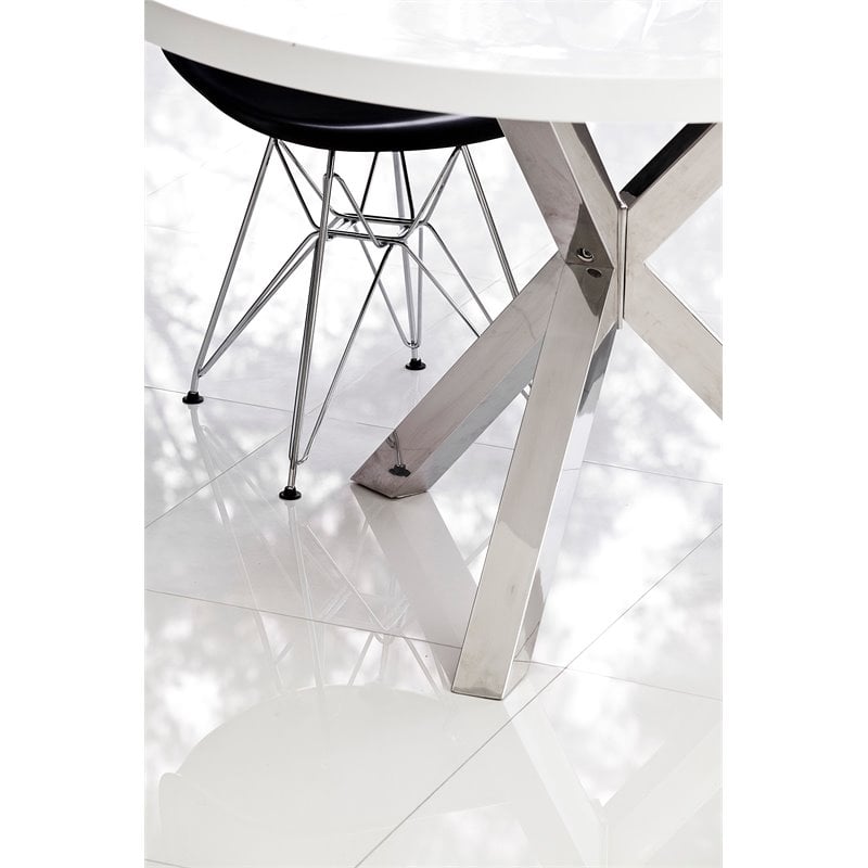 Pangea Home Remi Gloss Lacquer & High Polished Steel Metal Dining Table in White