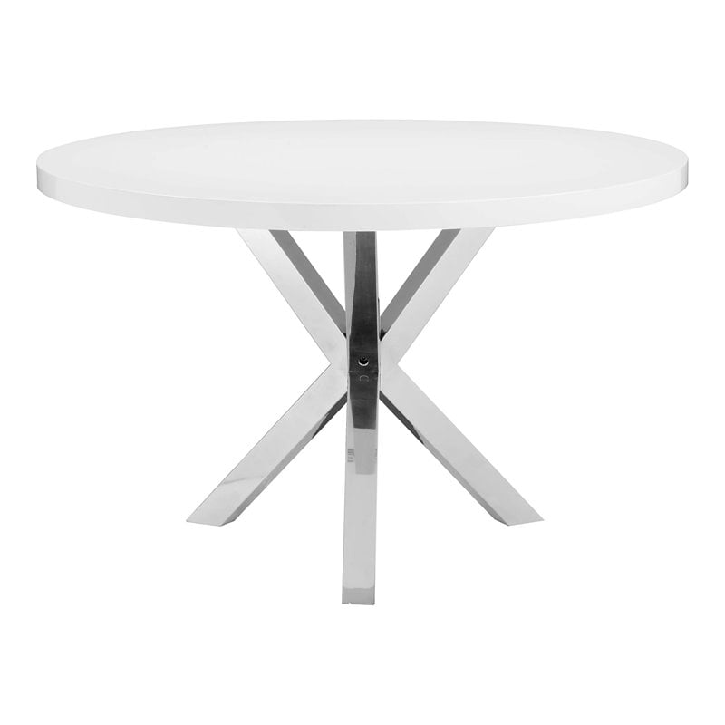 Pangea Home Remi Gloss Lacquer & High Polished Steel Metal Dining Table in White