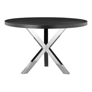 pangea home remi modern wood veneer & high polished steel dining table in black