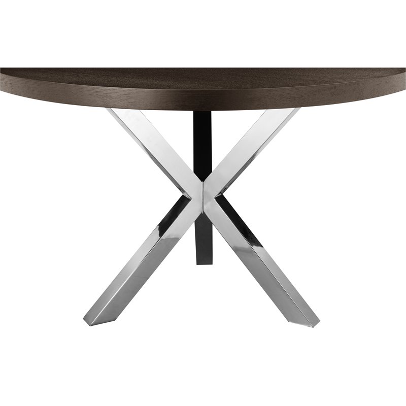Pangea Home Remi Modern Wood Veneer & Polished Steel Dining Table in Espresso