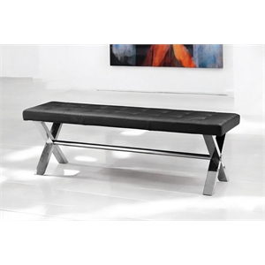 Pangea Home Beverly Modern Faux Leather & High Polished Steel Bench in Black