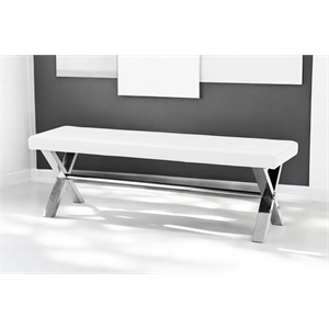 Pangea Home Beverly Modern Faux Leather & High Polished Steel Bench in White