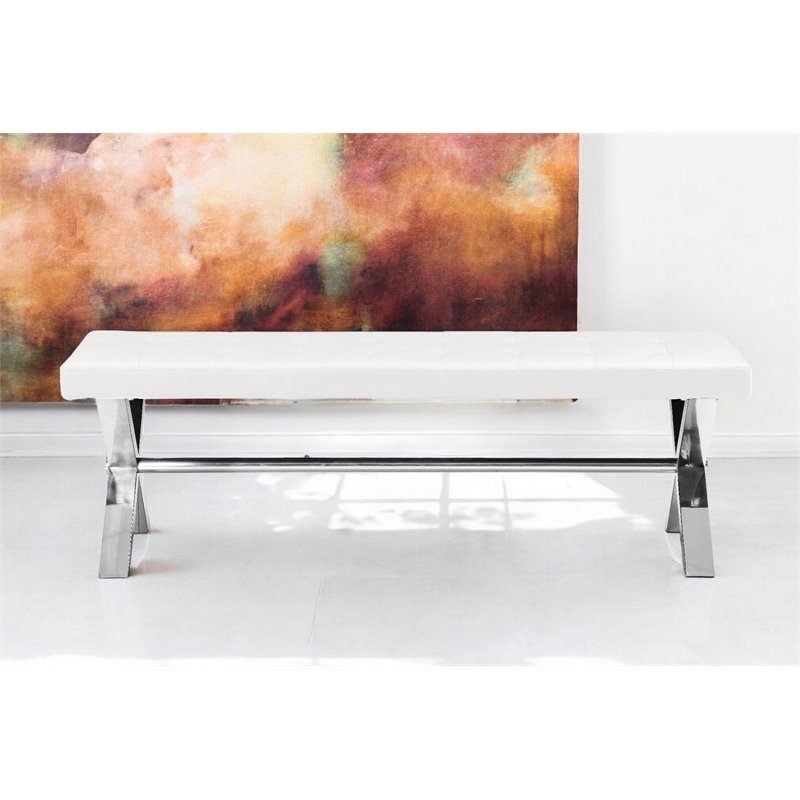 Pangea Home Beverly Modern Faux Leather & High Polished Steel Bench in White