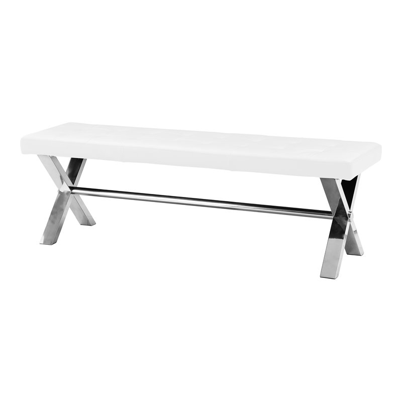 Pangea Home Beverly Modern Faux Leather & High Polished Steel Bench in White