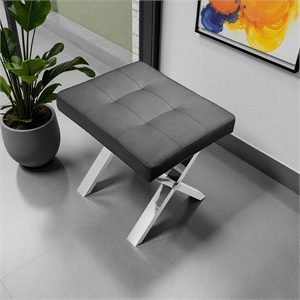 Pangea Home Beverly 18&quot Modern Faux Leather & High Polished Steel Stool in Black