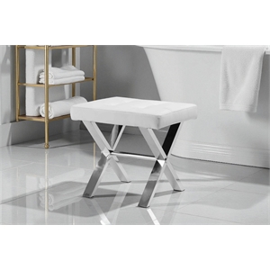 Pangea Home Beverly 18&quot Modern Faux Leather & High Polished Steel Stool in White