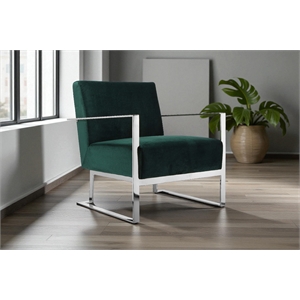Pangea Home Dexter 17&quot Modern Velvet & High Polished Steel Lounge Chair in Green