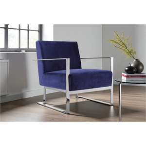 Pangea Home Dexter 17&quot Modern Velvet & High Polished Steel Lounge Chair in Navy