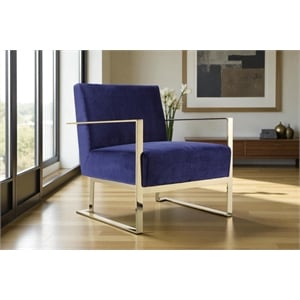 Pangea Home Dexter 17&quot Velvet & High Polished Steel Lounge Chair in Navy/Gold