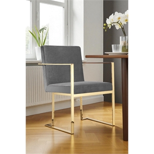 Pangea Home Dexter 18.5&quot Velvet & Steel Arm Chair in Gray & Gold