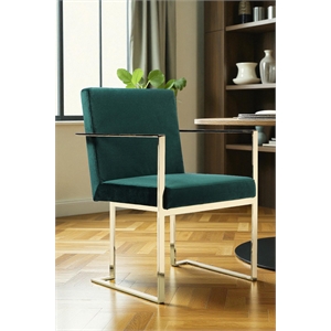 Pangea Home Dexter 18.5&quot Velvet & Steel Arm Chair in Green/Gold