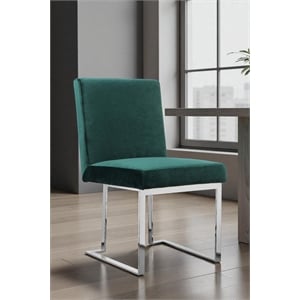 Pangea Home Dexter 18.5&quot Velvet & Steel Metal Side Chair in Green (Set of 2)