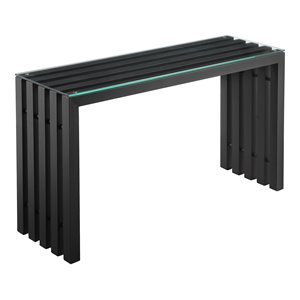 pangea home vlad modern metal & tempered glass console table in black