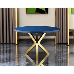Pangea Home Remi Modern Lacquer & Polished Steel Metal Dining Table in Navy/Gold