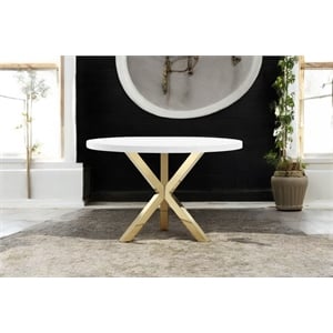 Pangea Home Remi Gloss Lacquer & Polished Steel Metal Dining Table in White/Gold
