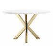 Pangea Home Remi Gloss Lacquer & Polished Steel Metal Dining Table in White/Gold
