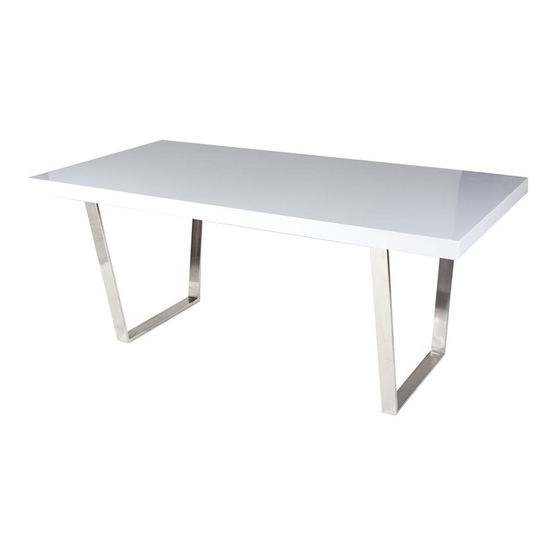 Pangea Home Sienna Gloss Lacquer & Polished Steel Metal Dining Table in White